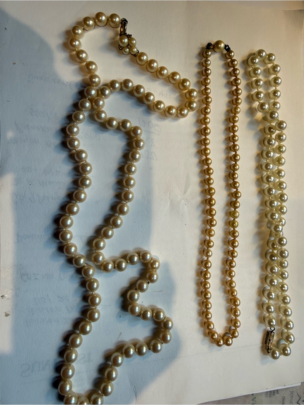 Source Unknown Pearl Necklace Trio in Cream and Light Gold Tones